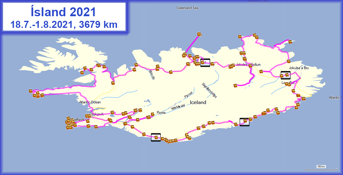 Mapa cesty Expedice Ísland 2021, a zpět