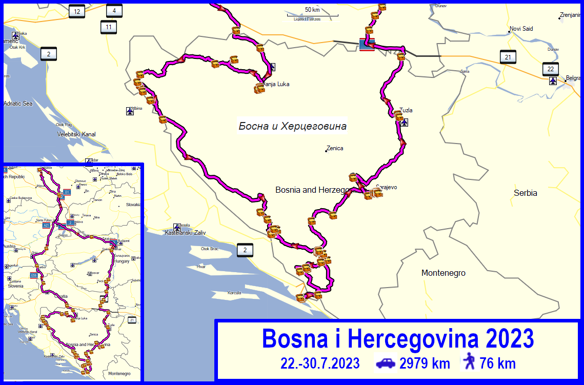 Mapa cesty Bosna i Hercegovina 2023, a zpět